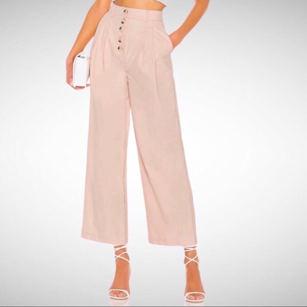 L’Academie The Delphine Pant Wide Leg Cropped Blush Pink High Waist Size XL